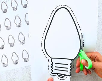Recortes de bombillas / Plantillas de luces navideñas / Manualidades navideñas e imprimibles para tablones de anuncios