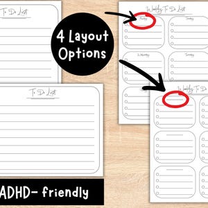 ADHD向けToDoリスト＆ウィークリープランナーセット｜シンプルな印刷可能なPDF｜4つのレイアウト