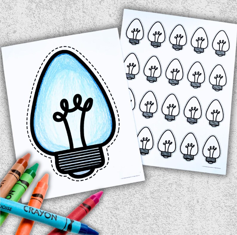Christmas Light Bulb Cutouts | Holiday Craft Templates (digital ...