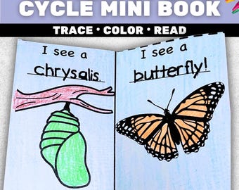Butterfly Life Cycle Mini Book Printable | Trace, Color, Read Spring Science Activity | Pre-K Kindergarten 1st 2nd Grade No Prep Craft