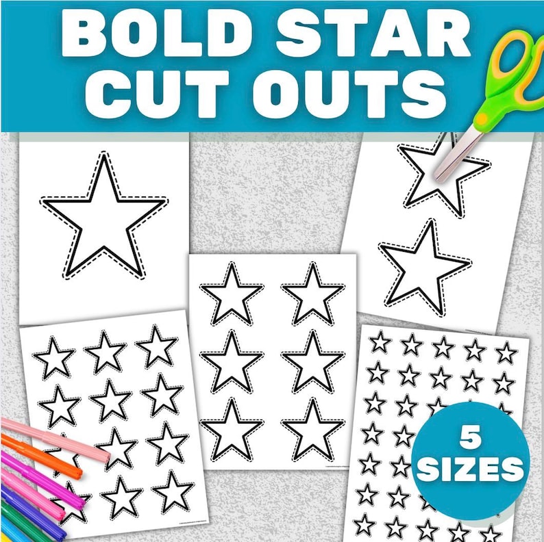 Bold Star Cut Outs Printable | 2D Star Shapes for Crafts, Bulletin ...