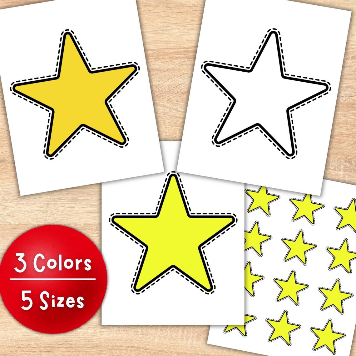 Printable Star Cutouts Yellow & Black White Star Templates (PDF