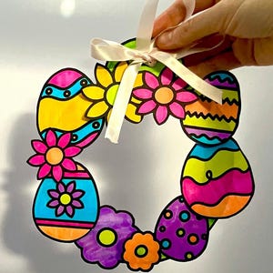 Paaskrans knutselen voor kinderen | Afdrukbare lentekleuractiviteit | Kunstproject in de klas met Pasen | Knip en kleur Keepsake Craft