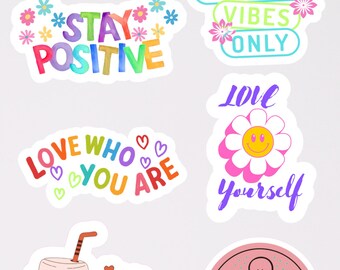 6 pack positivity motivational stickers, laptop decals, water bottle decals, planner stickers