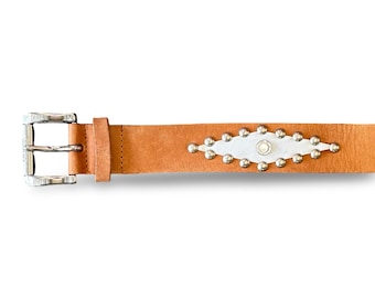 Vintage Guess Brown Leather Belt With Rhinestone Buckle  display picture 1