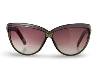 Vintage 1980s Christian Dior 2205 Purple Sparkle Wraparound Cat-Eye Shield Sunglasses