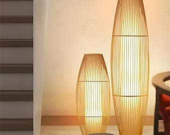 Handmade Freestanding Bamboo Floor Lamp ,Handmade Wooden Light, Natural Woven Boho Rustic Light,Japanese Style Light