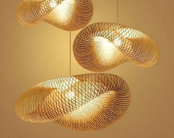 Lampada a sospensione in bambù intrecciato Pinterest, lampada a sospensione in rattan, lampada da soffitto riciclabile in bambù, decorazioni per la casa estetiche, luce d'atmosfera asiatica