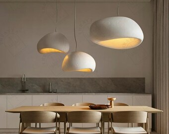 Lampadario moderno in stile giapponese, lampada da soffitto Wabi Sabi fatta a mano, lampada da soggiorno, plafoniera Pinterest Japandi, plafoniera minimalista