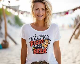 Fun Pizza & Beer Lover T-Shirt  Casual Cotton Tee for Foodies  Perfect Gift for Beer Enthusiasts