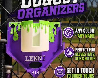 Custom Baseball / Softball Organizer – Bat, Helmet, Glove, Bottle Holder – Drippy - Ice cream - USA - Custom Gift
