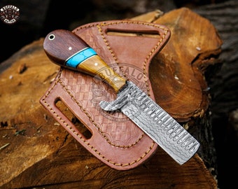 Damascus Fixed Blade Hunting Knife Damascus Bull Cutter Knife, Hand Forged Razor Sharp Bull Cutter Knife, Best Gifts For Him, USA Made