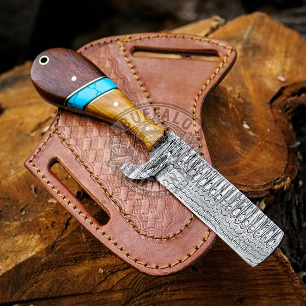 Damascus Fixed Blade Hunting Knife Damascus Bull Cutter Knife, Hand Forged Razor Sharp Bull Cutter Knife, Best Gifts For Him, USA Made