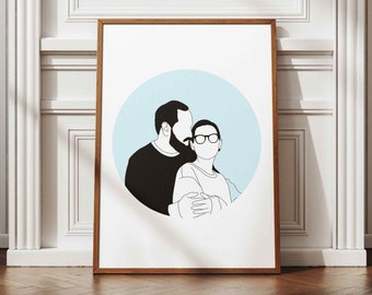 Custom Line Art Portrait from Photo, Personalized Faceless Couple Drawing, Minimalist Family Illustration, Anniversary Gift