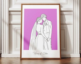 Custom Faceless Line Art Portrait from Photo, Personalized Family Couple Illustration, Minimalist Digital Wall Art, Anniversary Gift
