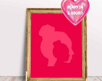 Custom Mother and Child Silhouette, Silhouette Portrait, Drawing From Photo, Family Silhouette, Mothers Day Gift, Printable Silhouette