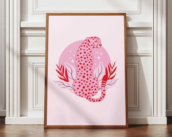 Pink Leopard Wall Art, Trendy Cheetah Print, Preppy Room Decor, Coquette Bedroom Poster, Digital Download