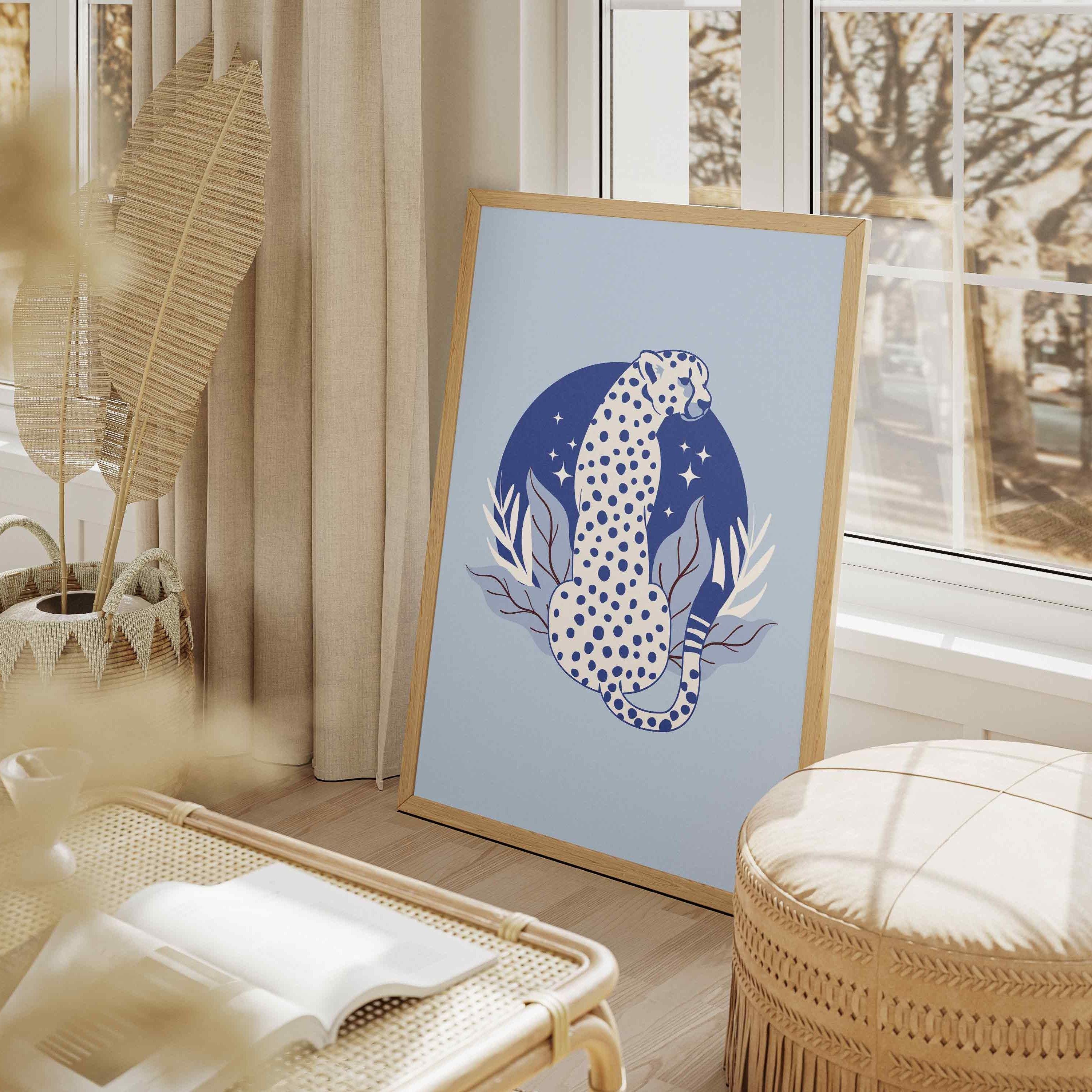 Navy Blue Cheetah Print, Preppy Wall Art, Maximalist Animal Poster ...