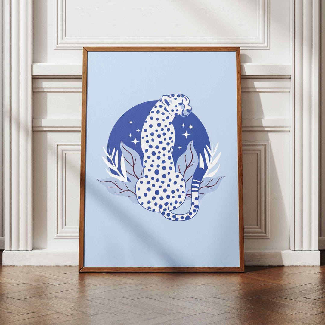 Navy Blue Cheetah Print, Preppy Wall Art, Maximalist Animal Poster ...