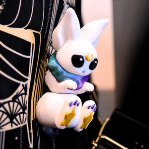 Cosmic Bunny Keychain: Articulated Moon & Stars Charm, 3D Printed Gift