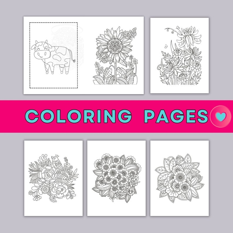Floral Coloring Page Printable Adult Coloring Pages Digital Download ...