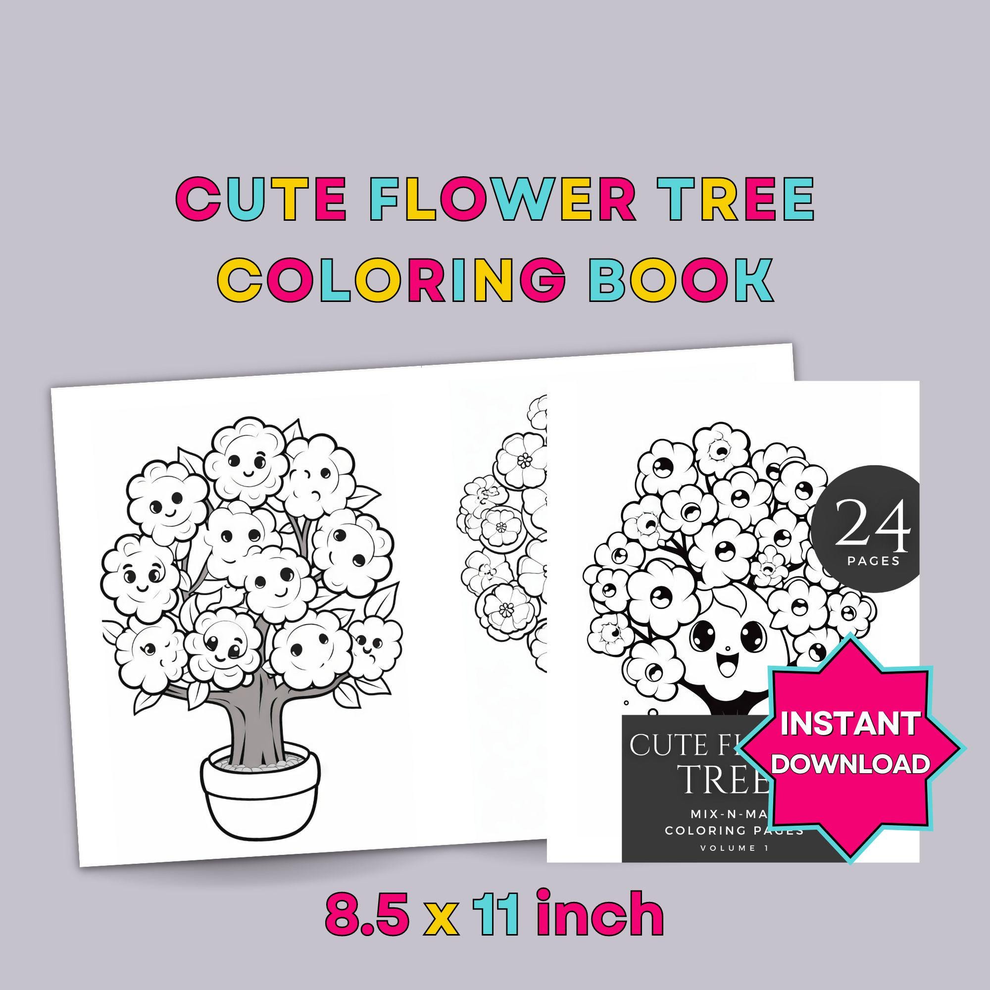 Cute Flower Trees Coloring Pages Cute Flower Trees Coloring Book Flower ...