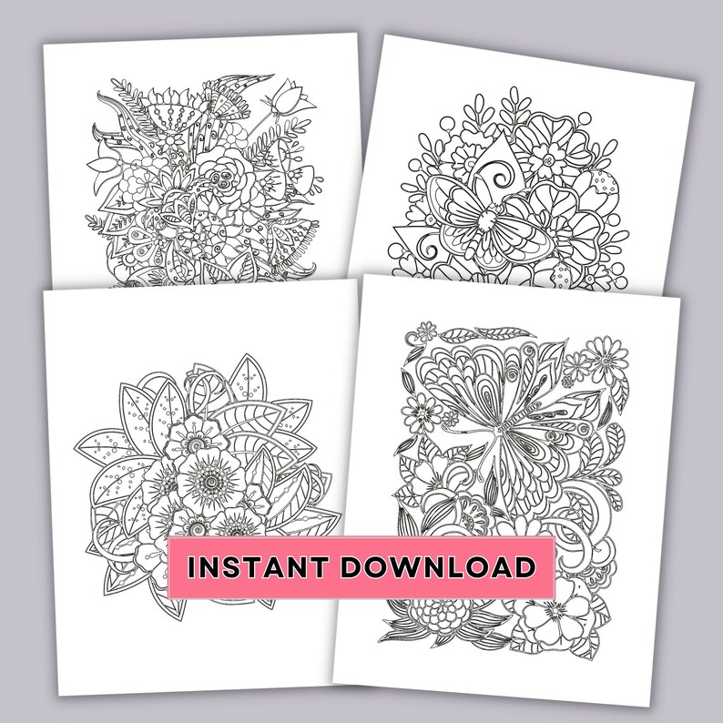 Floral Coloring Page Printable Adult Coloring Pages Digital Download ...