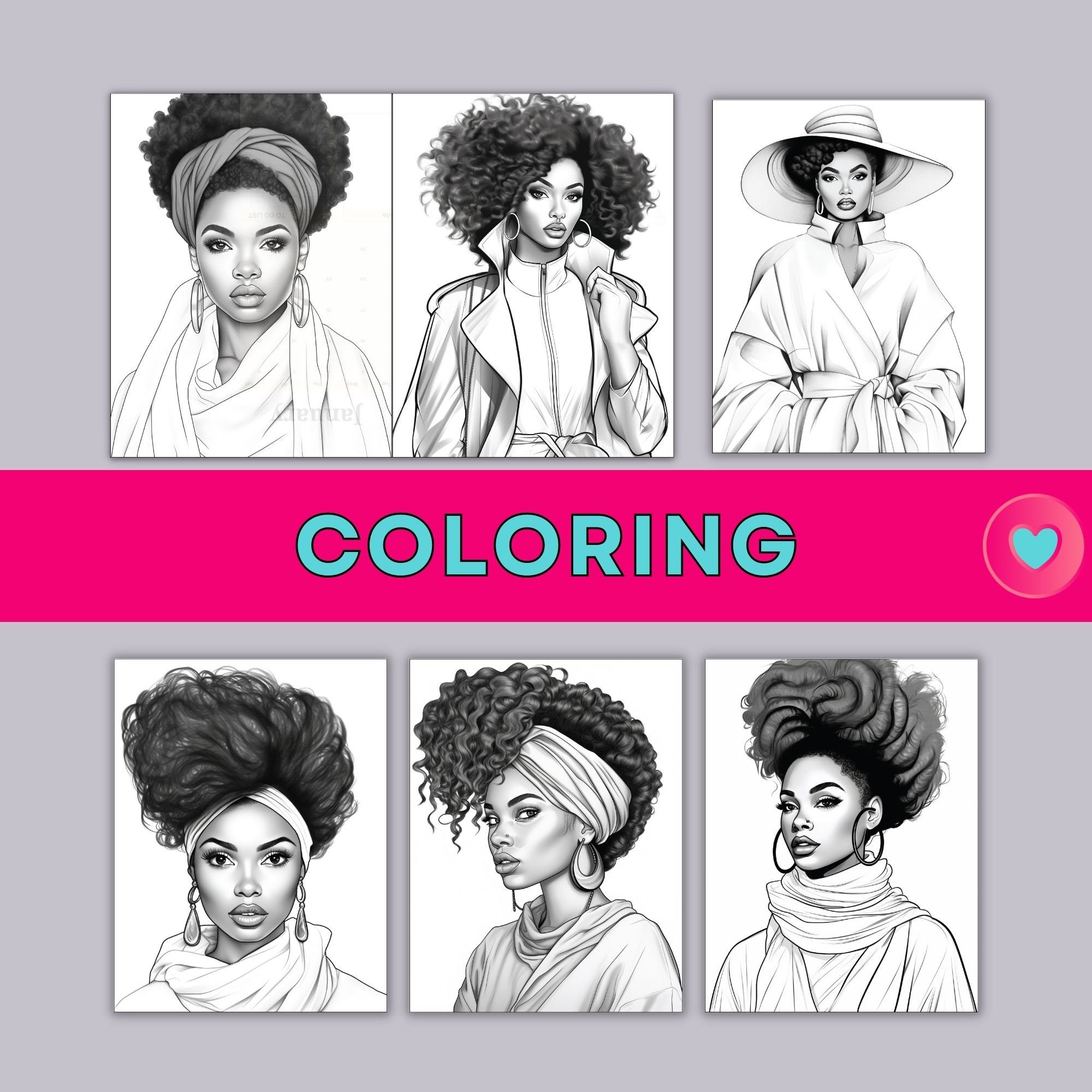 Printable Adult Coloring Page African American Fashion Coloring Book ...