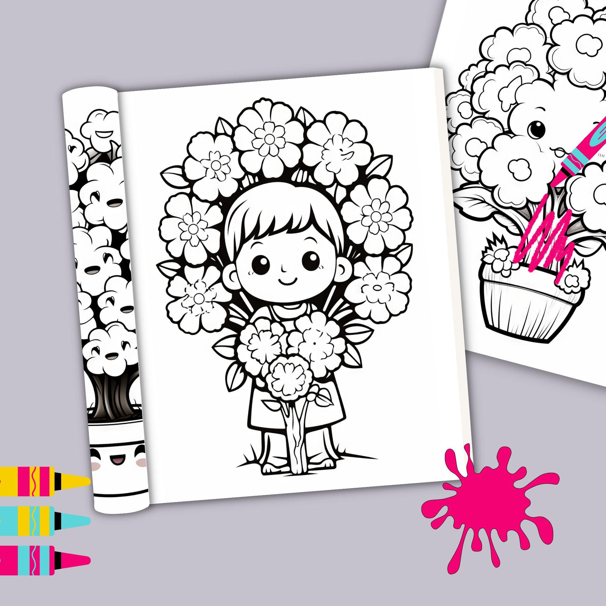 Cute Flower Trees Coloring Pages Cute Flower Trees Coloring Book Flower ...