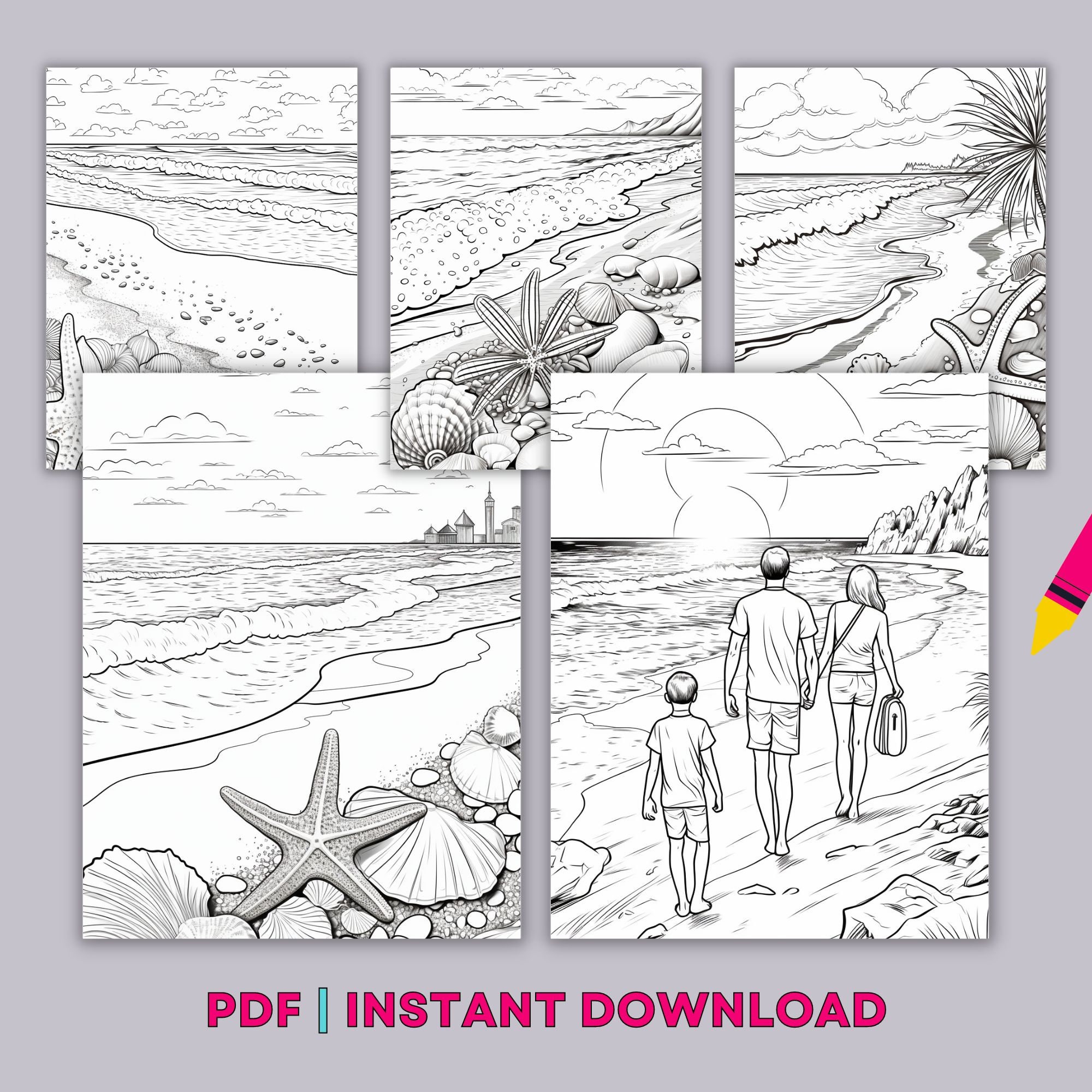 Ocean Beach Coloring Pages Digital - Il Fullxfull.5882491030 7j49