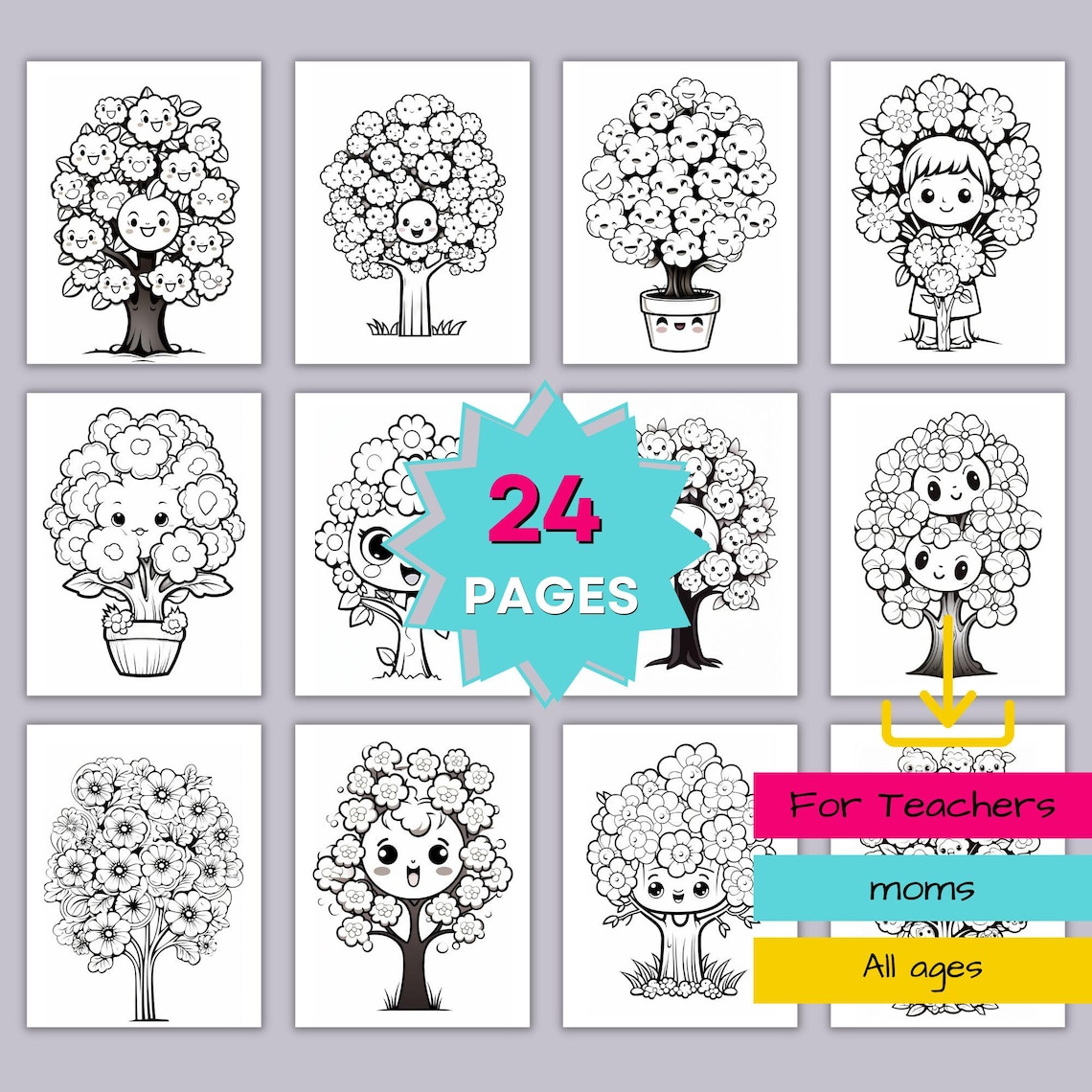 Cute Flower Trees Coloring Pages Cute Flower Trees Coloring Book Flower ...