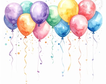 Happy Birthday, 12 JPG, JPEG, Birthday Invite, Party Clipart, Birthday Clipart, Digital Paper, Junk Journal, Birthday JPG Bunting Balloons