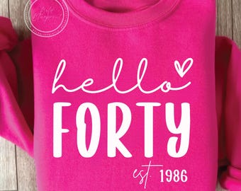 Hello Forty SVG, PNG, Birthday Svg, 40th Birthday, Birthday Shirt, Est 1986 Svg, 1986, Fortieth Birthday, Sublimation Designs, Svg Files