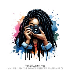 Black Girl With Locs Taking A Picture, Black Woman Dreads Loc Head Neck Only, Watercolor, Gorgeous Black Woman, Camera, African American Png