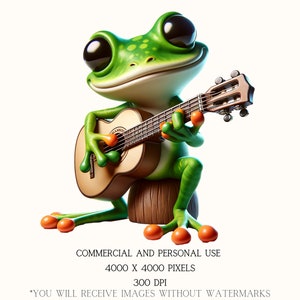 Schattige kikker gitaar spelen, png, kikker clipart, gitaarliefhebbers, kikkerliefhebbers, muziekliefhebbers, kawaii kikker, chibi kikker, groene kikker clipart