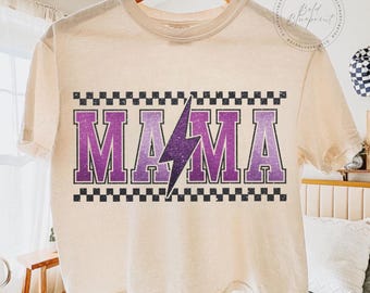 Mama Checkered Lightning Bolt PNG