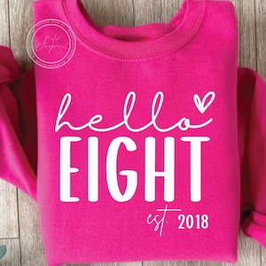 Hello Eight SVG, PNG, Birthday Svg, 8th Birthday, Birthday Shirt, Est 2018 Svg, Eighth Birthday, Sublimation Png, Svg Files For Cricut