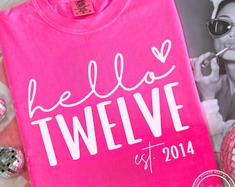 Hola Doce SVG, PNG, Gráficos de Cumpleaños Svg, 12.º Cumpleaños, Camiseta de Cumpleaños, 2014, Est. 2014 Svg, 12 Svg, Duodécimo Svg, Doce, 12, Svg