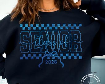 Senior 2026 PNG Bundle: Coquette Bow, Checkered Design (Digital Download, 6 Colors)