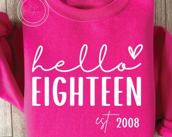 Hello Eighteen SVG, PNG, Birthday Graphics Svg, 18th Birthday, Birthday Shirt, Est 2008 Svg, Eighteenth Birthday, 18th, Eighteenth Svg