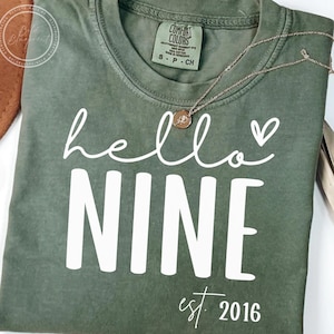 Bonjour neuf SVG, PNG, anniversaire graphique Svg, 9e anniversaire, anniversaire chemise, Est 2016, Svg, neuvième anniversaire, motifs par sublimation, Svg
