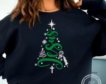 Jesus SVG, PNG, 5 Colors, Christmas Tree, Christian Merry Christmas Design