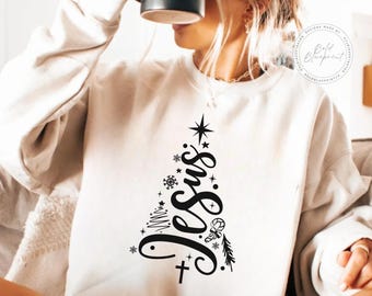 Jesus SVG, PNG, PDF, 5 Colors, Christmas Tree, Christian Merry Christmas Design