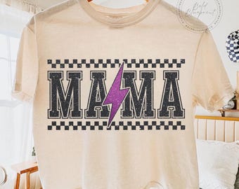 Mama Checkered Lightning Bolt PNG