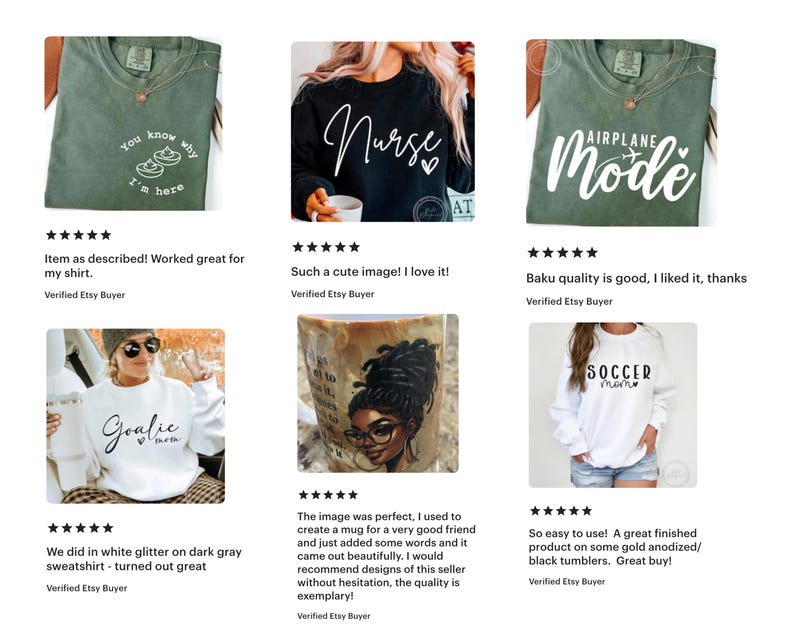 May include: A selection of t-shirts and sweatshirts with different designs and text. One shirt features the text "You know why I'm here", another says "Nurse", and a third says "Airplane Mode". Other shirts say "Goalie Mom" and "Soccer Mom".