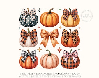 Kokietka, Dynie, PNG, Wysoka rozdzielczość, Kokarda z dyni, Jesień, Dyniowe przyprawy, Retro Halloween, Sezon dyni, Kolorowy zestaw dyni
