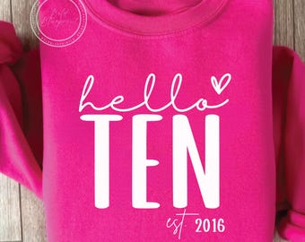 Hola Diez SVG, PNG, Gráficos de Cumpleaños Svg, Décimo Cumpleaños, Camiseta de Cumpleaños, Est. 2016 Svg, Décimo Cumpleaños, Décimo Décimo, Hola Diez Svg, 2016