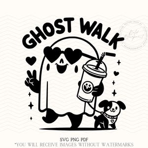Geister Spaziergang, PNG, SVG, PDF, Geist, Peace Zeichen, Halloween Dekor, Geist, Geist gehender Hund, Herz Anhänger, Lächelnder Geist, Friedenszeichen, Sublimation