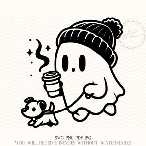 Ghost Walking Dog, PNG, SVG, PDF, Jpg, Ghost Clipart, Halloween Svg, Halloween Decorations, Ghost Png, Ghost Walking Dog Cricut, Ghost Svg