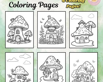 Mushroom Cottage Coloring Pages PDF | Digital Download | Easy To Color | Adult Coloring Book | Kids Coloring Book | Trending | Best Sellers